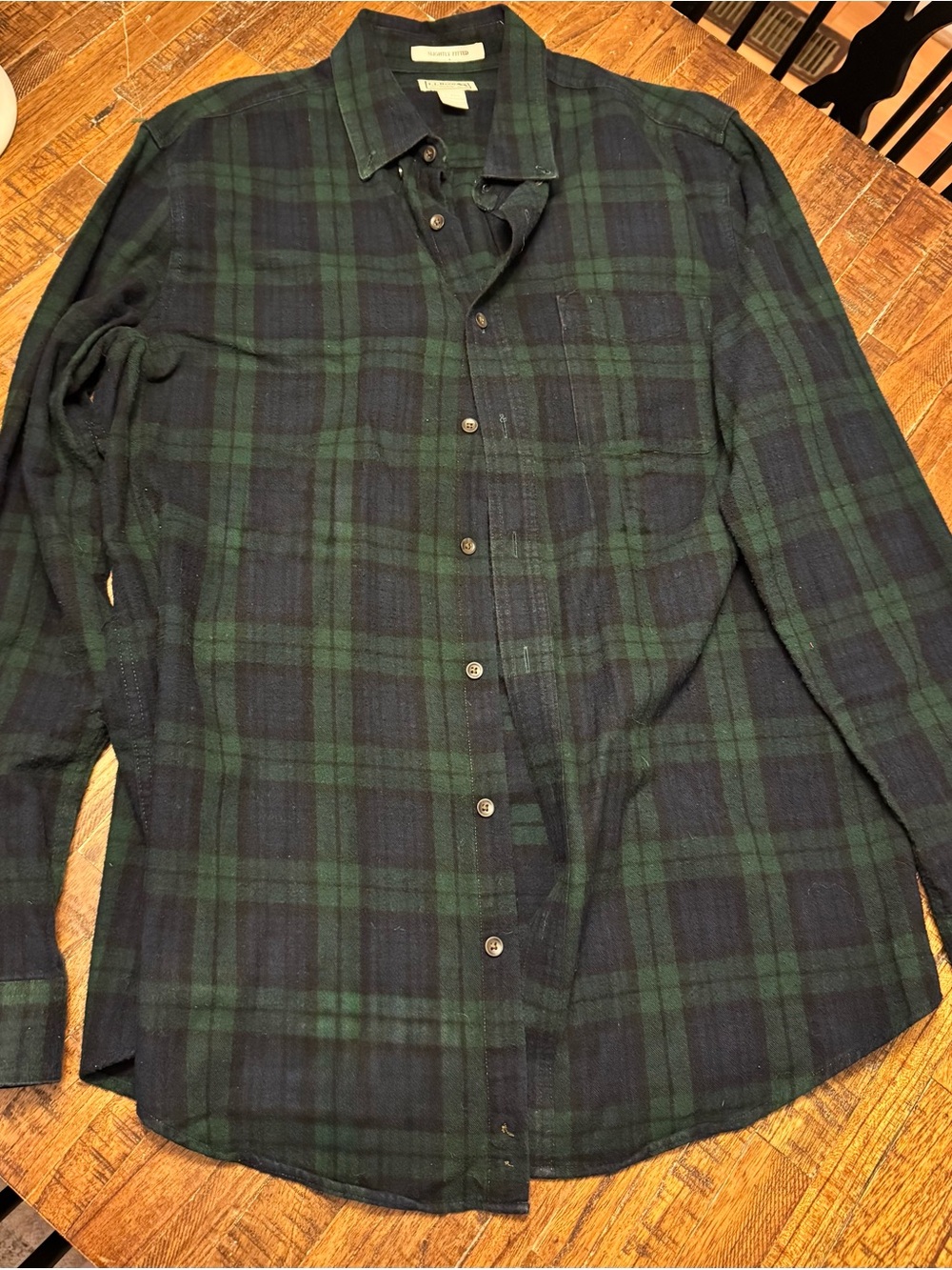 L.L. Bean Plaid Button-Down Shirt in Green and Navy
